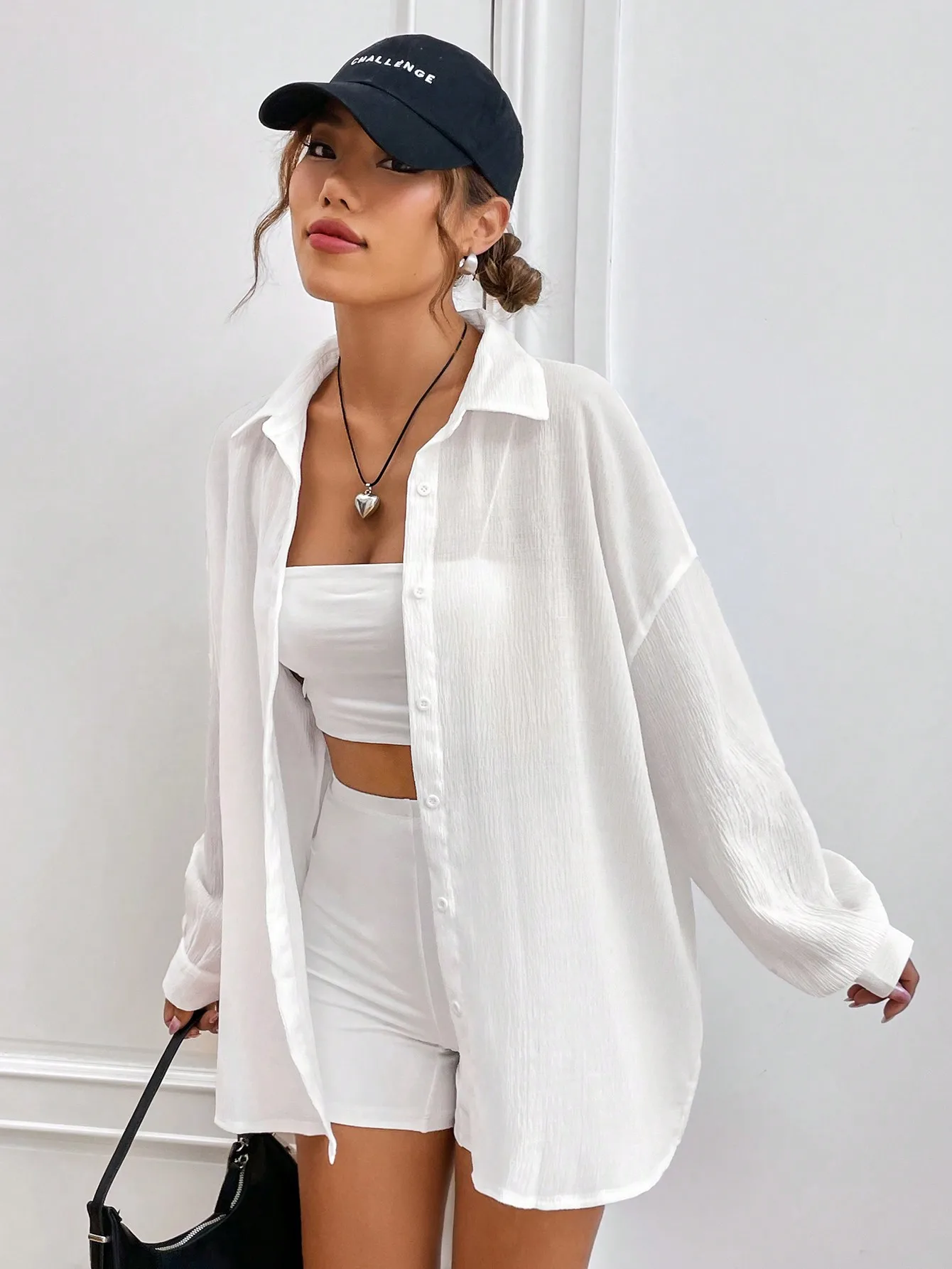 여성 2025 가을 새로운 솔리드 컬러 옷깃 편안한 버튼 다운 셔츠 태양 보호 의류 라이트 올인원 블라우스 여성