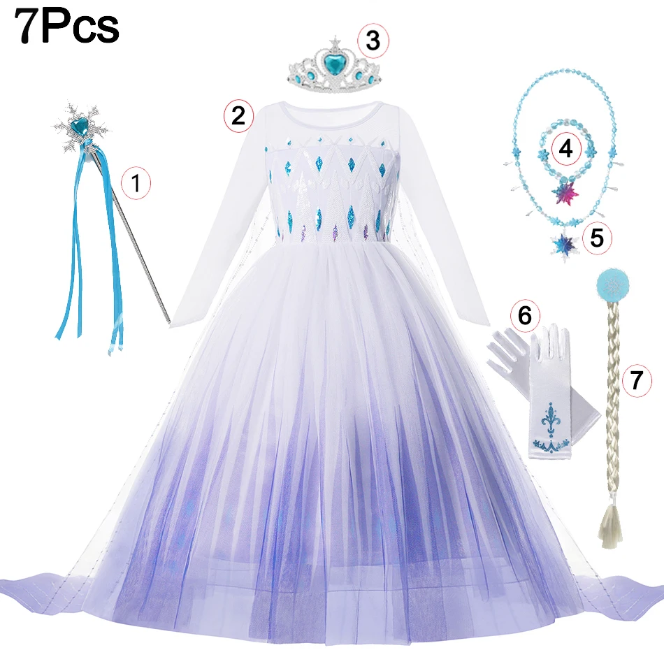 Elsa Anna Princess Dress for Girls White Sequined Mesh Ball Gown Carnival Clothing Kids Cosplay Snow Queen Frozen Costume