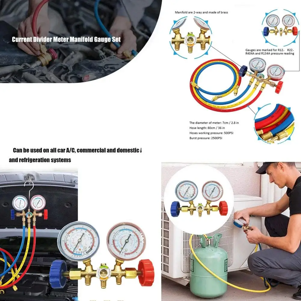 For R134a R12 R22 R404A Air Conditioning Pressure Gauge Refrigerant Manifold Pressure Measurement Tool Manifold Freon K1R5