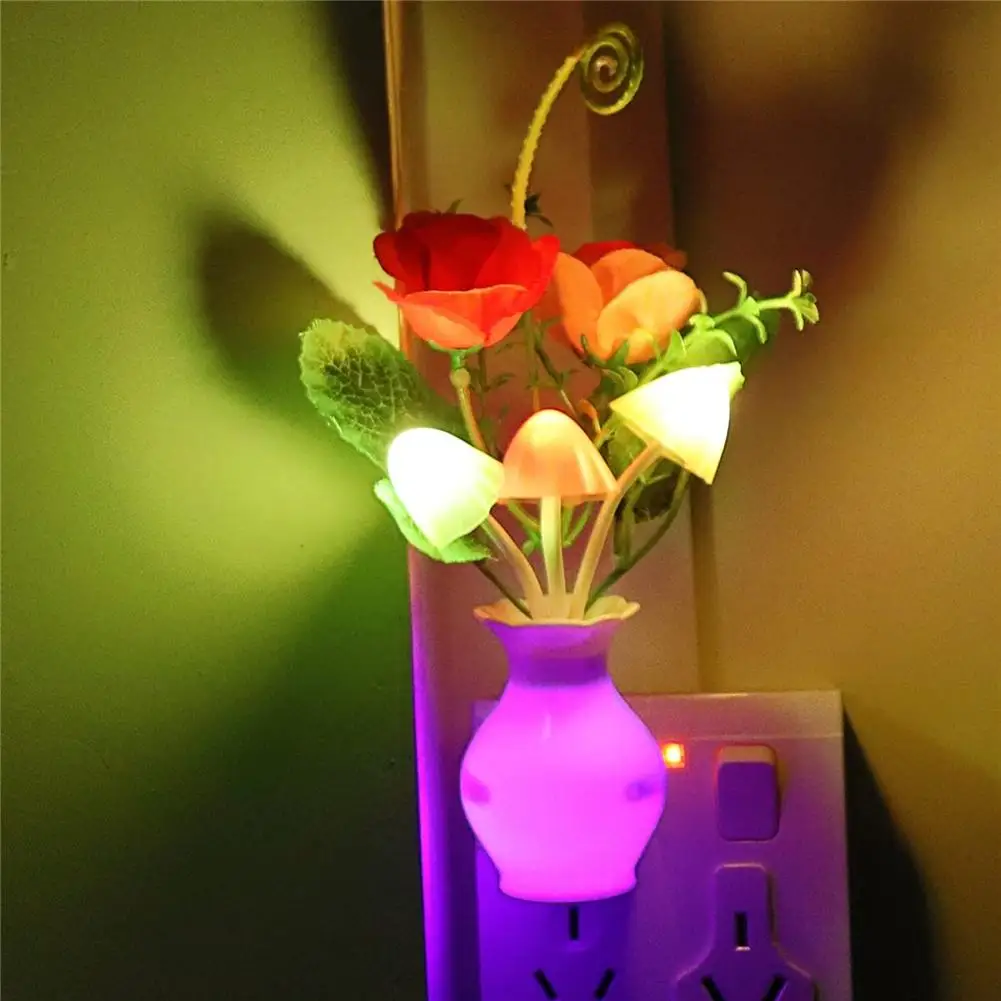 0.5W Energy Saving Lamp Dream Nightlight Rose Flower Mushroom Night LightsPlug In LED Night Light W/Auto Dusk To Dawn Sensor