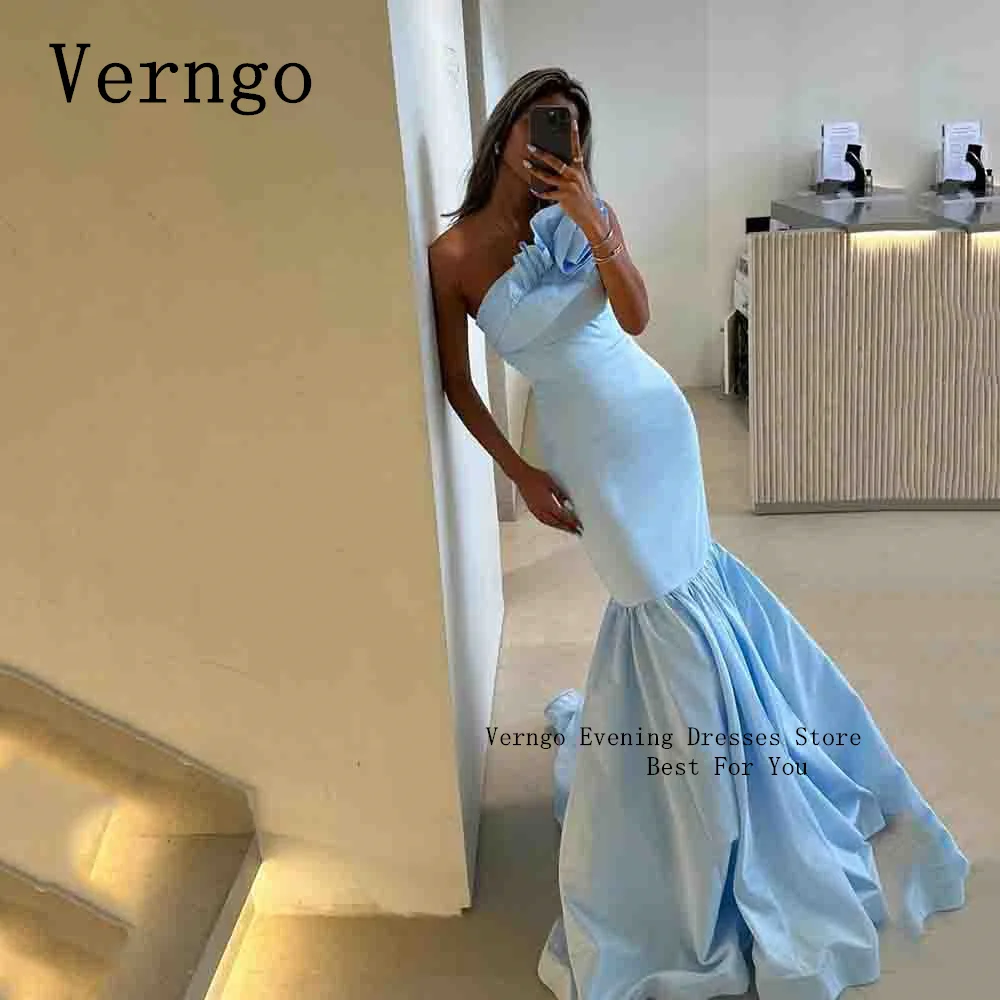 

Verngo Blush Blue Prom Gown One Shoulder Mermaid Prom Party Dress For Women Simple Formal Maxi Saudi Arabic Evening Dress