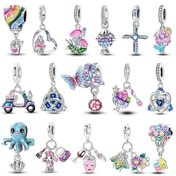 Silver Plated Fit Bangle Charms Hot Air Balloons Butterfly Beads 925 Silver Charm Bracelet DIY Jewelry For Women