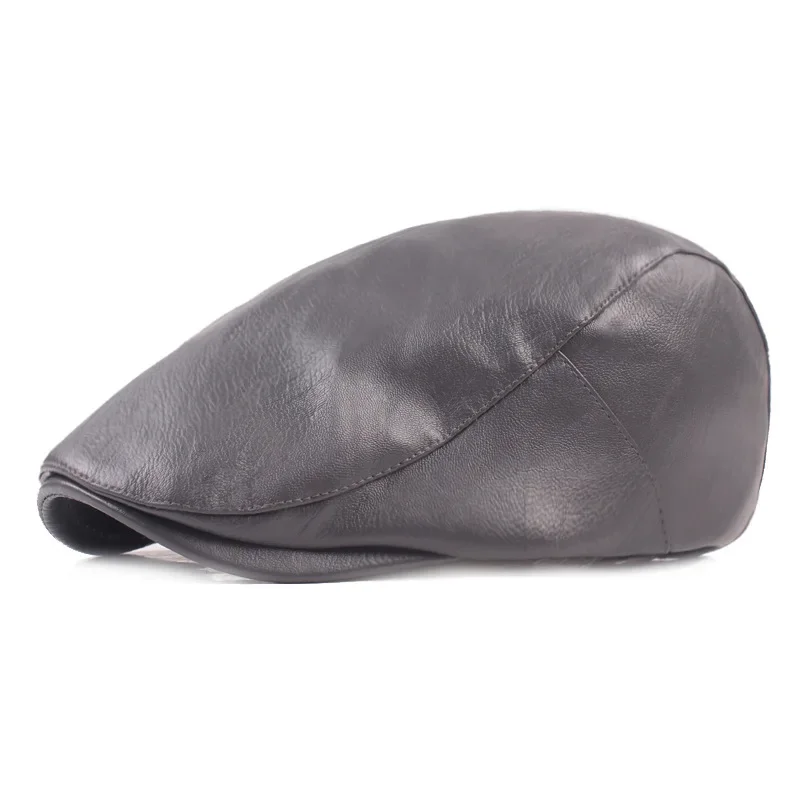 Unisex Vintage Kunstleder Flachmütze Retro Britischer Ivy-Hut Weiche Kurzbrim-Baskenmütze für Männer und Frauen Herbst Winter Casual Street Hat – Detail 9