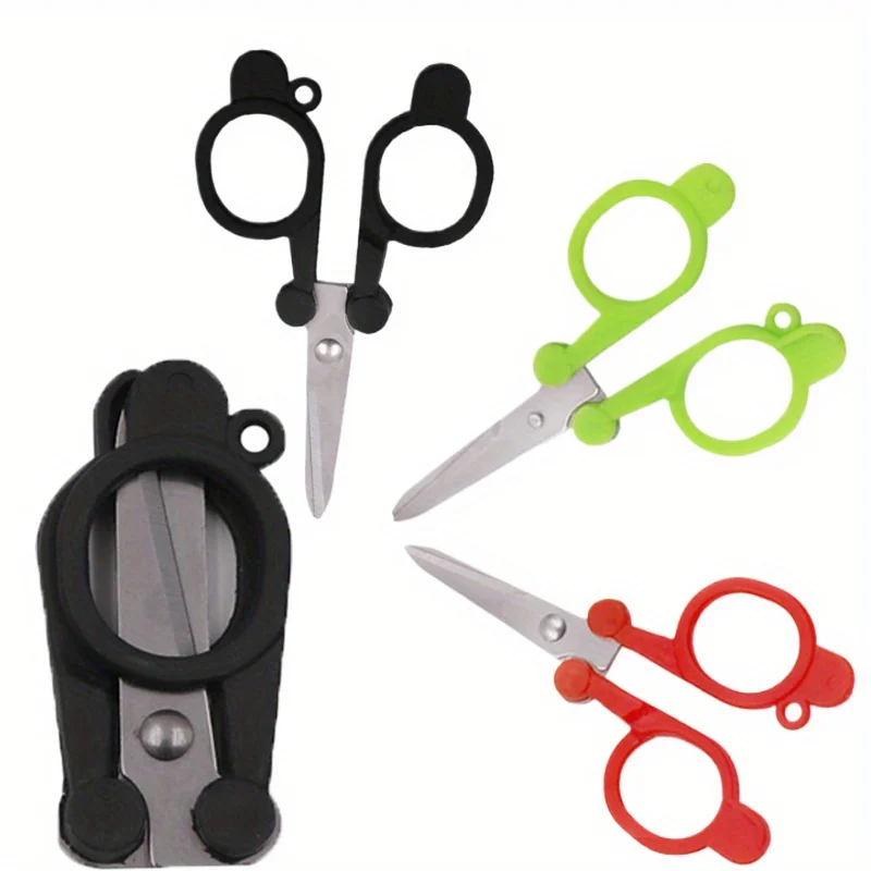 1 قطعة مقص قابل للطي مقص جيب صغير من الفولاذ المقاوم للصدأ للسفر، في الهواء الطلق، المنزل، المكتب (3 ألوان)
