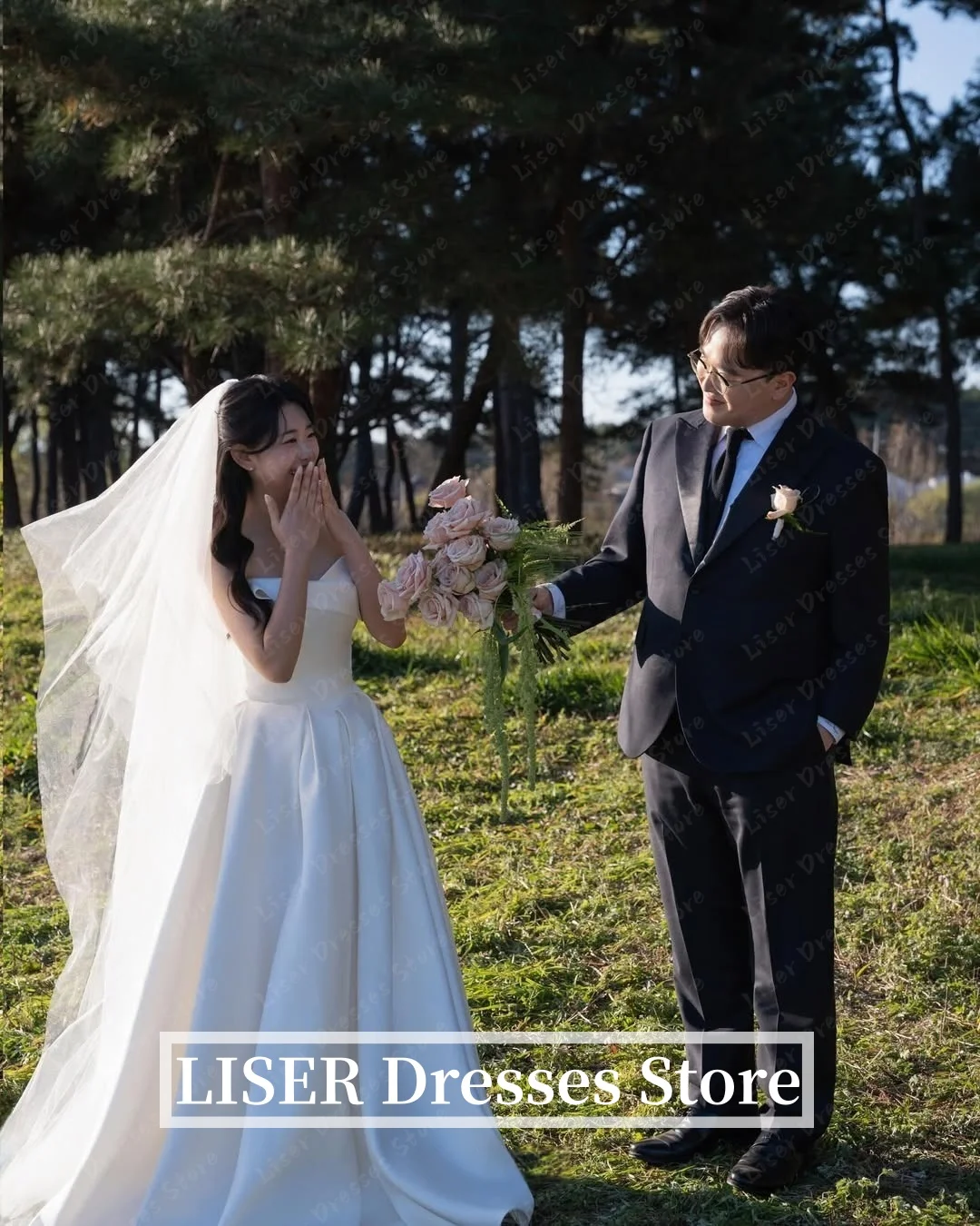Liser Strapless A-Line Simple Korea Wedding Dresses Satin Silk Customized Photo Shoot Elegant Bridal Gowns 웨딩드레스 Bride Dress