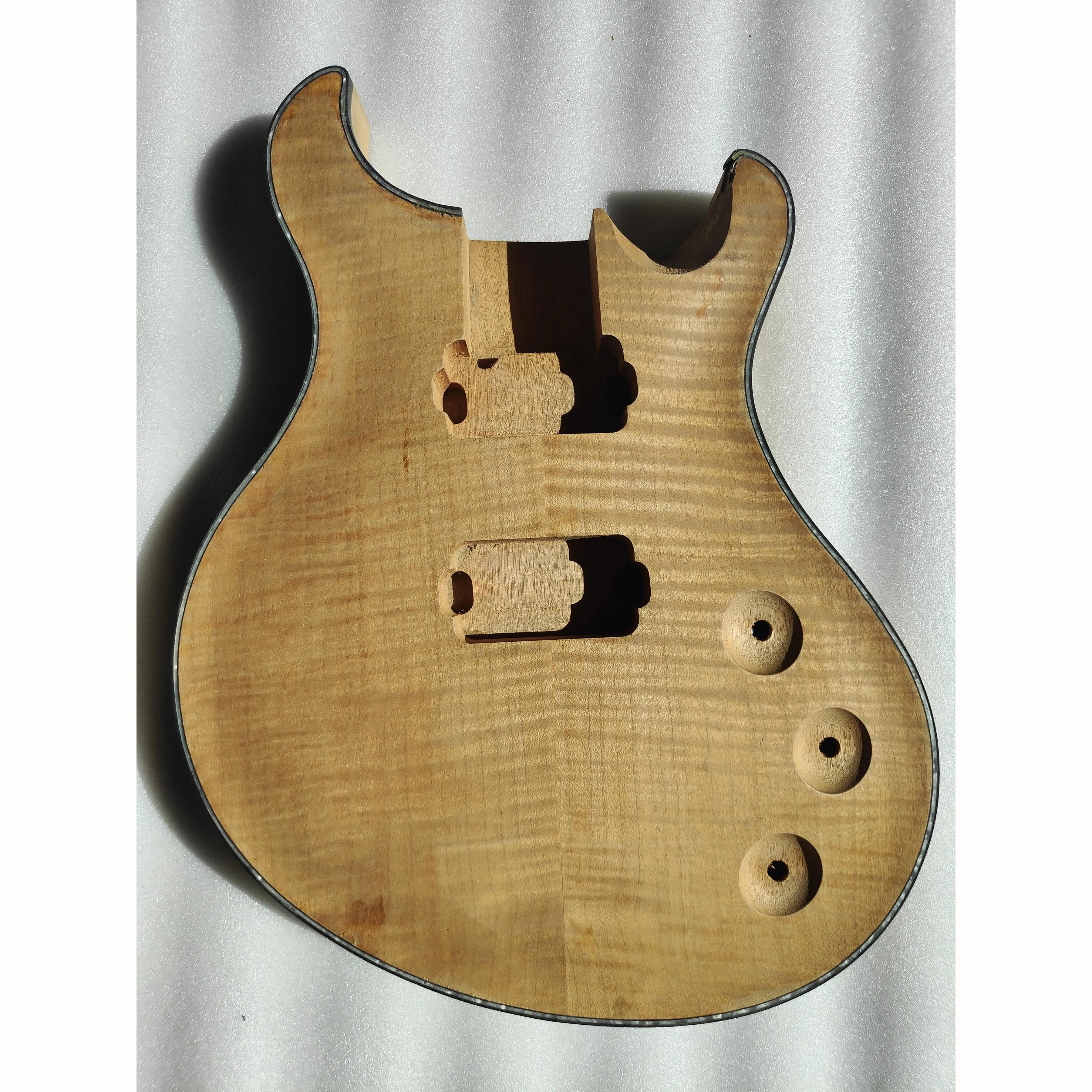 DIY Custom HH Electric Guitar Body, Unfinished Mahogany Wood Flame Veneer, Celluloid Edging, Real Photos