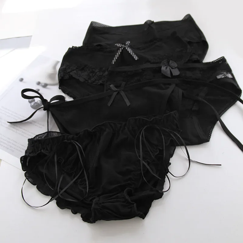 Black Bow Lace Underpant Panties Women Cotton Underwear Seamless Briefs Girls  Panties Lingeries Women\'s Underwear Panties