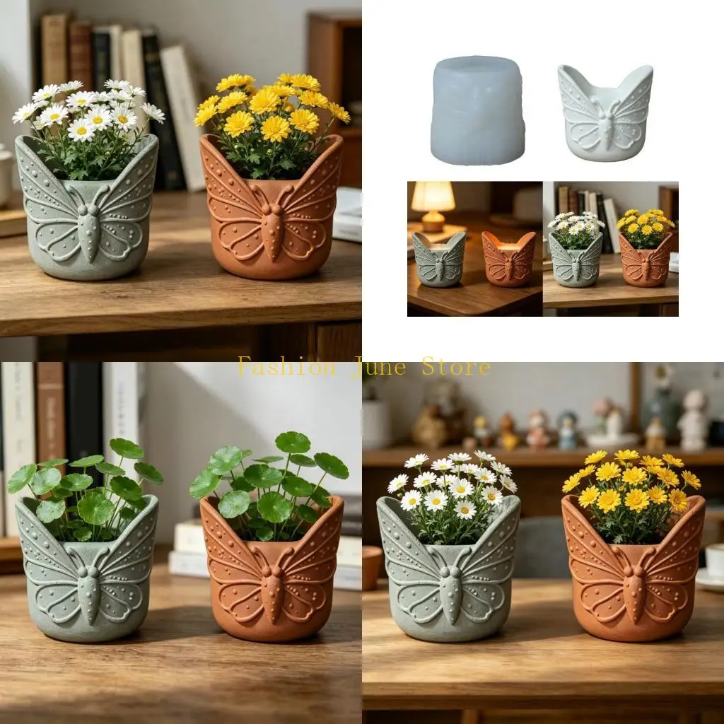

N5KA Sturdy Silicone Mould For DIY Resin Concrete Flower Pot With Butterfly