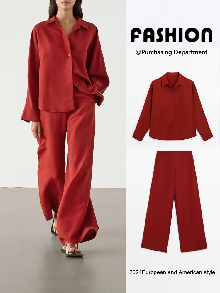 

Summer New Arrival Women's Long Sve irt Wide Leg Pants Faion Set ZA2024 Ele Profional Casual Wear