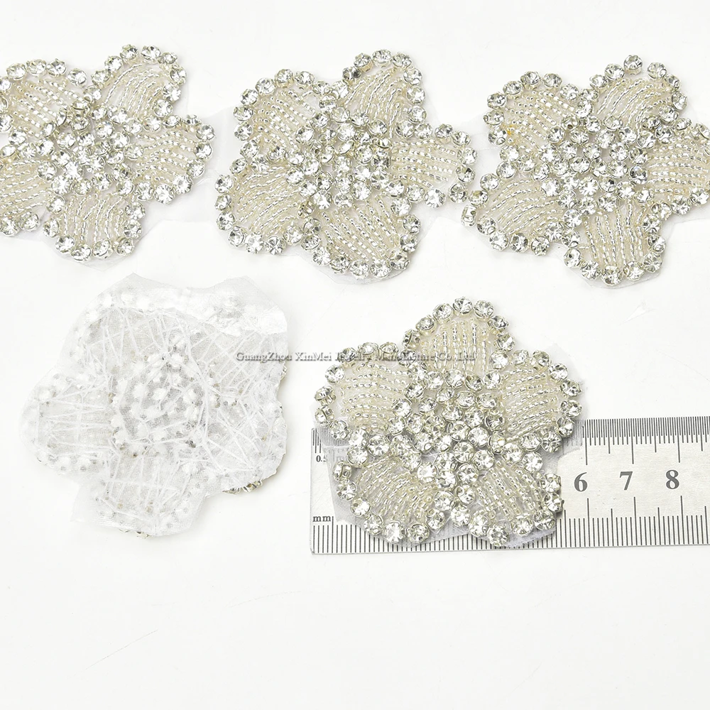 5pcs Crystal Rhinestone Flower Applique Hotfix Glass Beaded Bridal Patches Wedding Dress Belt Decoration Motif DIY Accessories
