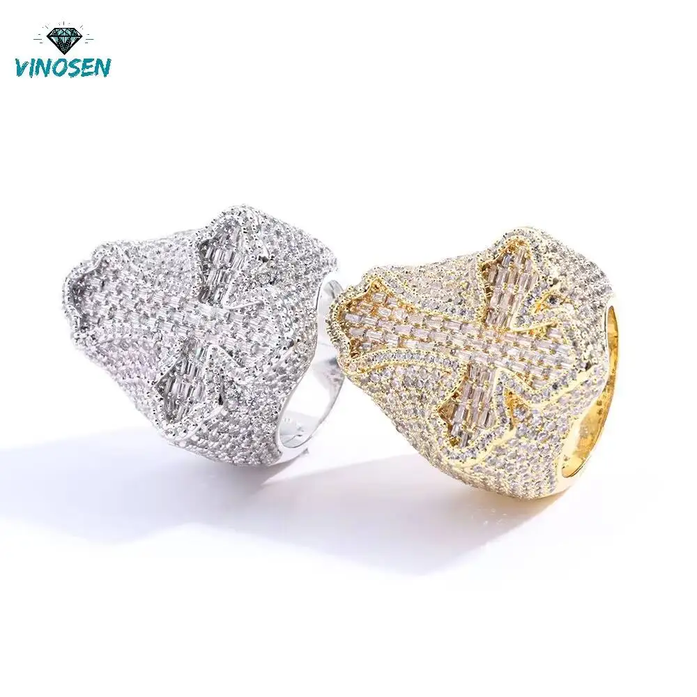 Wholesale 925 Sterling Silver Moissanite Cross Ring for Men Hip Hop Style Iced Out Bling Jewelry Factory Direct Us Size 7-10