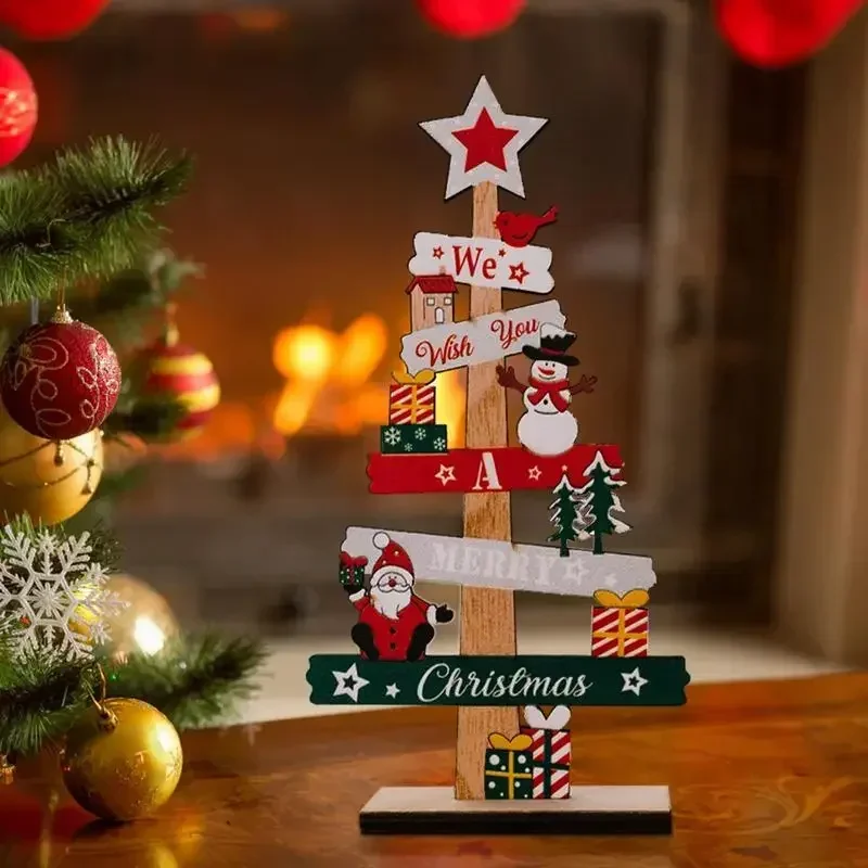 2025 New Years Party Gifts Desktop Christmas Tree Santa Claus DIY Decoration Wooden Christmas Signs Plaque Home decor - Image 2
