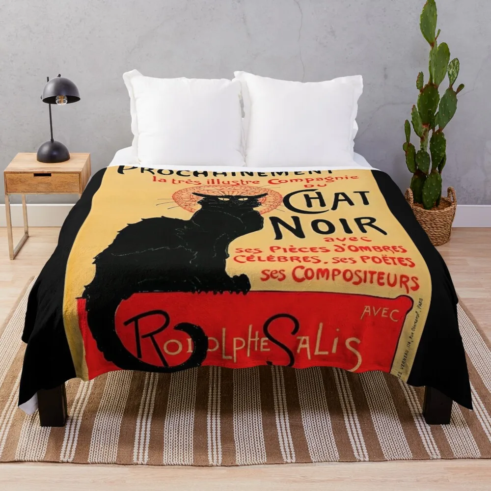 Vintage Le Chat Noir France Advert Throw Blanket Plaid Loose Blanket Fashion Sofa Blankets cosplay anime