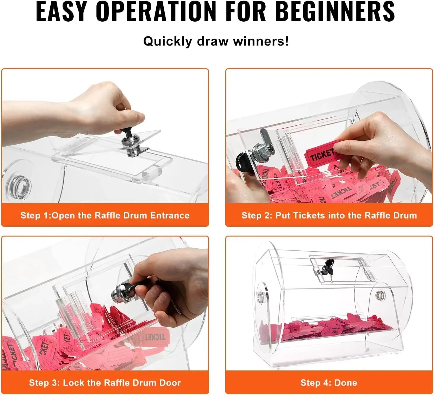 Acrylic Raffle Drum,Professional Raffle Ticket Spinning Cage with 2 Keys, Transparent Lottery Spinning Drawing