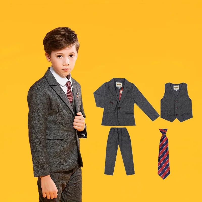 

Children Spring Autumn GARY 4Pieces/Set Jacket Vest Pants Tie Wedding Dress Boys Photograph Suit Kids Birthday Party Costume