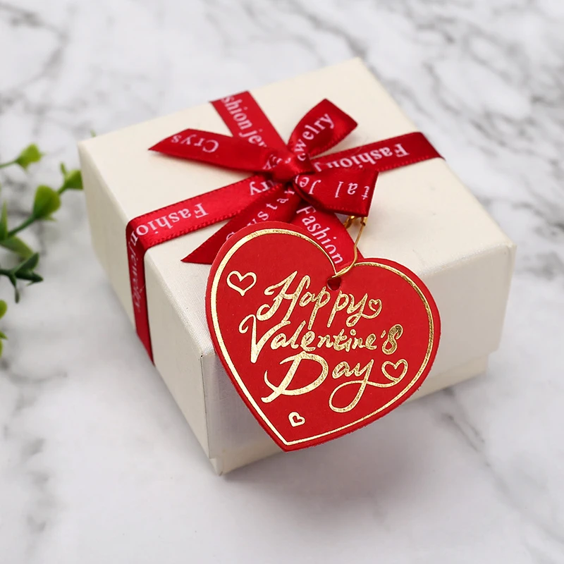 100pcs Bronzing Heart Happy Valentine Days Tags Garment Gift Flower Hanger Tag Paper  Valentines Pendant Party Supply