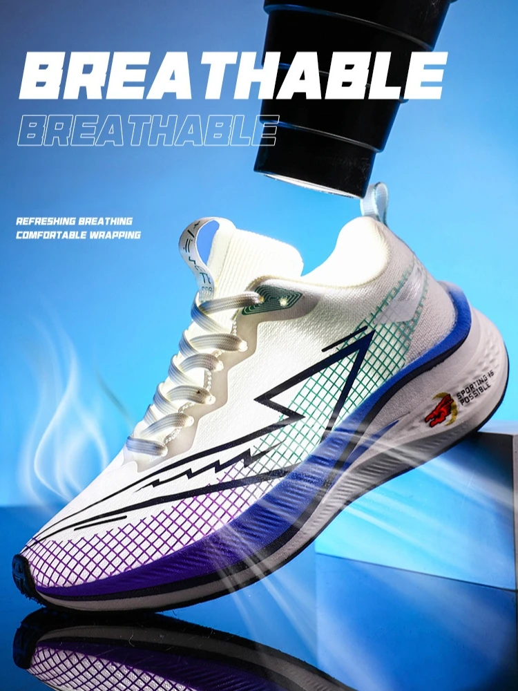 AJHL Carbon Plate Cushioning Running Shoes Anti Slip Outdoor Sports Shoes Breathable Fly Woven Lightweight Running Shoes