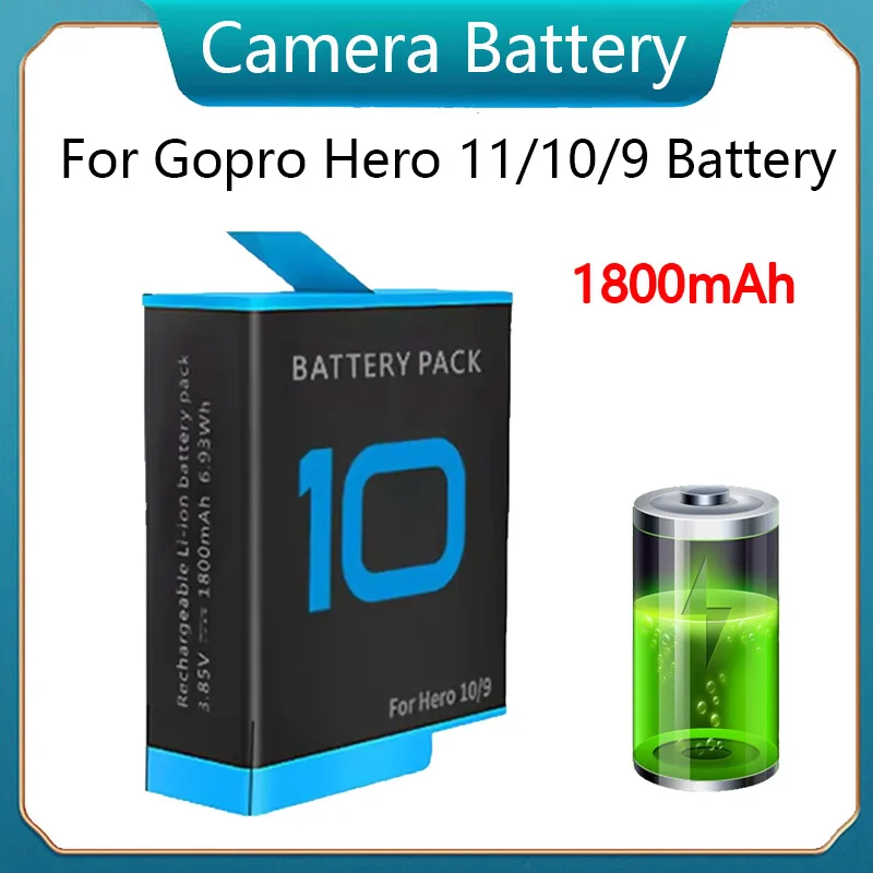 For Gopro Hero 11 10 Battery 1800mah for Gopro Hero 9 10 11 Black Accesorios Camera Batteries Bateria