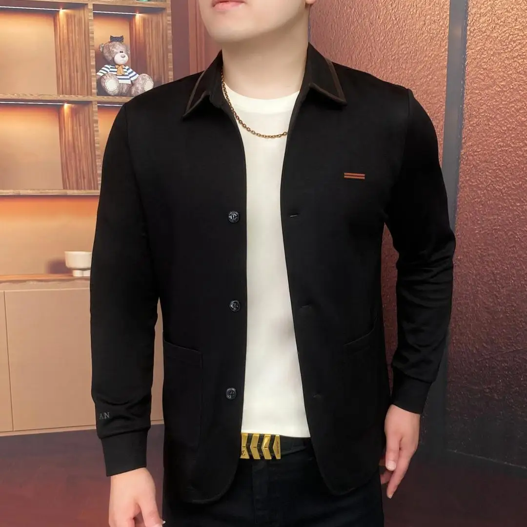 

Ele Bla Casual Slim Fit Men's Jaet Autumn Faion High End Simple Polyester Fabric Breathable ort Sle Polyester F...