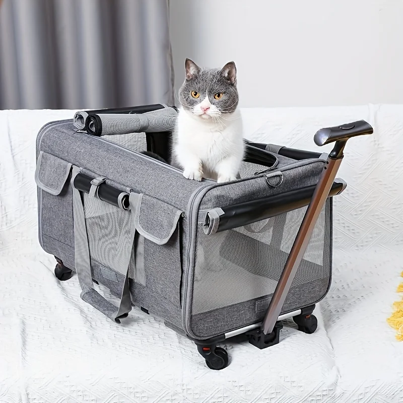Overseas in Stock Extra Large Portable Foldable Dog Trolley Case Easy-to-Hand Pull Pet Carrier for Outdoor Travel Detachable