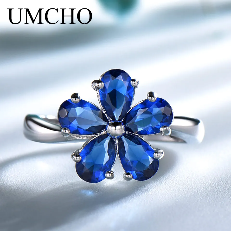 

Flower Rings for Woman Silver 925 Jewellery Blue Sapphire Drop Gemstone New in Rings Fashion Jewelry