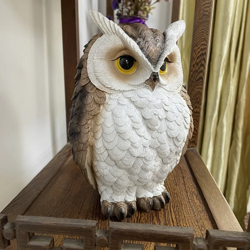 Owl Statue Animal Bird Sculpture Miniature Decorative Ornament Resin Figurine Garden Decoration for Backyard Patio Flowerpot