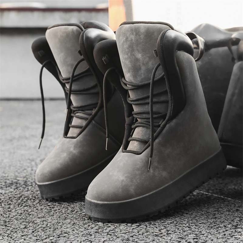 Autumn and Winter Minority Gypsum Boots Leisure Vulcanized High Top and Calf Wear Resistant Non-slip Outdoor Shoes Men\'s Shoes