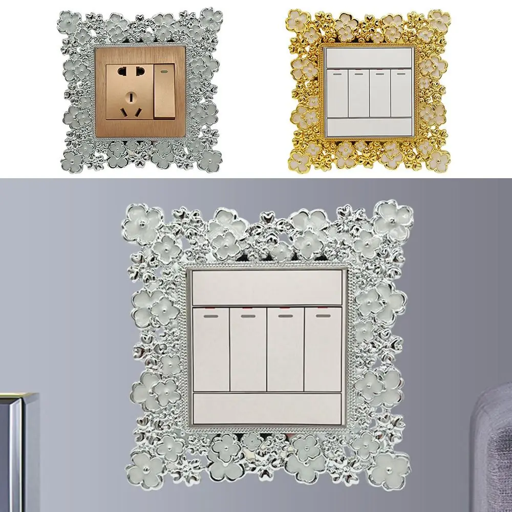 Elegant Gold Silver Single Surround Socket Frame Home Decor Light Switch Cover Wall Sticker