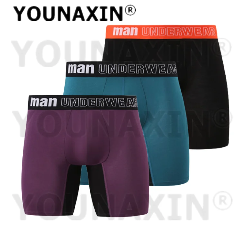 YOUNAXIN 3 Pieces Big Size Men's Boxers Briefs Panties Bamboo Fiber Boy Underpants Long Undies Asian Size M L XL 2XL 3XL 4XL 5XL