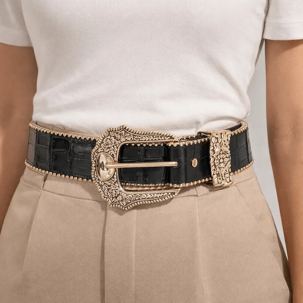 

Ретро-ремень Y2K с леопардовым принтом, винтажный ремень с резной пряжкой, украшение для джинсов, пояс из искусственной замши, стиль «Spicy Girl»