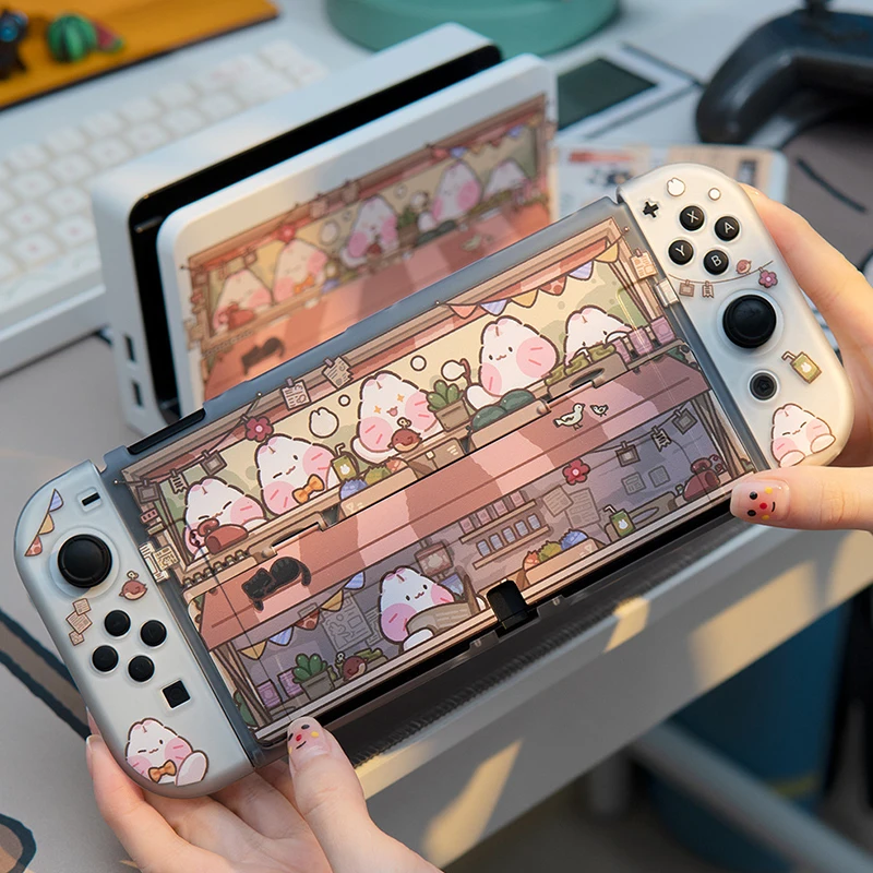 For Nintendo Switch Case NS/OLED Accessories Kawaii Protective Hard Case Cute Rabbit Cover Base Shell For Switch Console Game