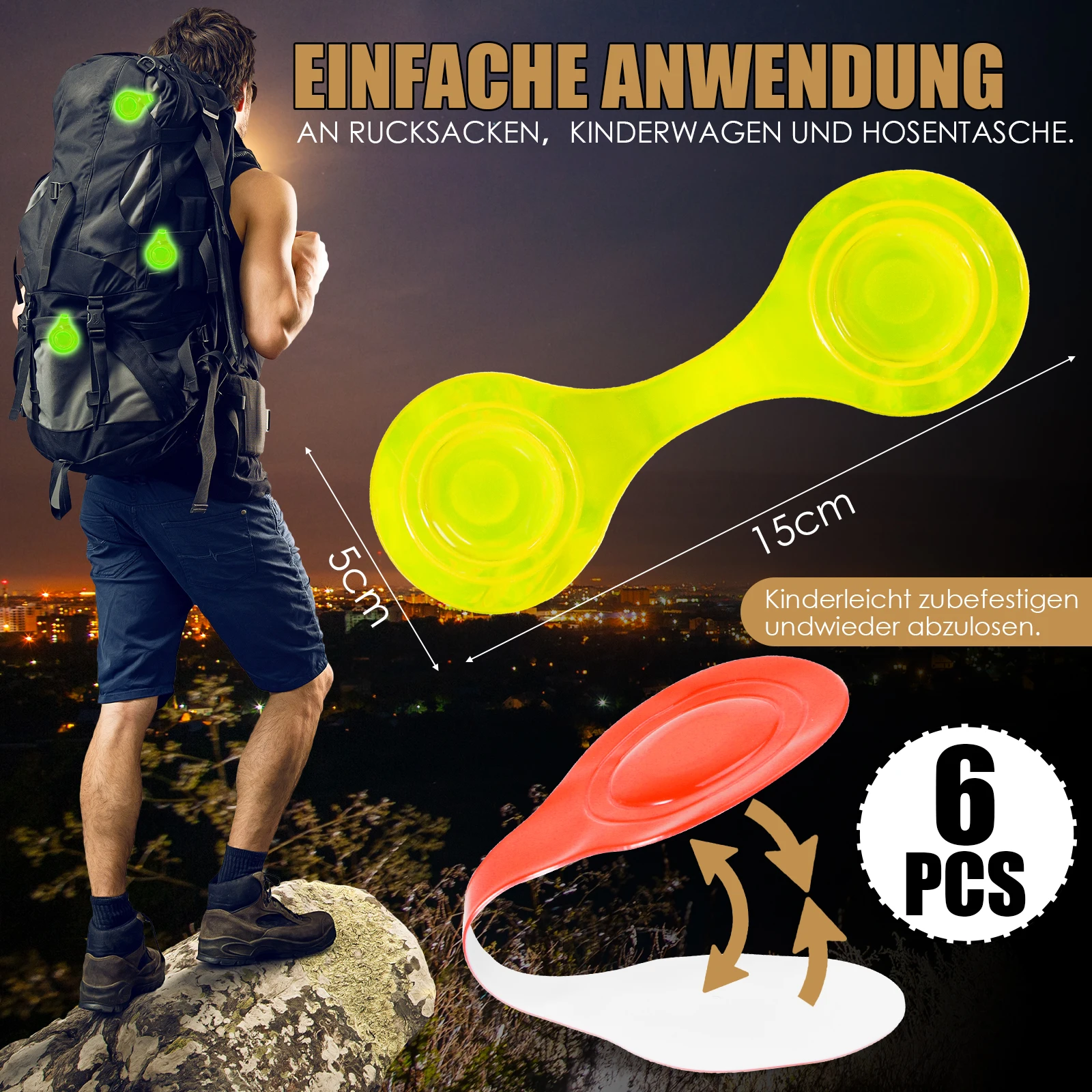 6 قطع من المشابك المغناطيسية العاكسة للدراجات الهوائية الآمنة للأطفال وحقائب الظهر العاكسة لأجزاء المشي الليلية