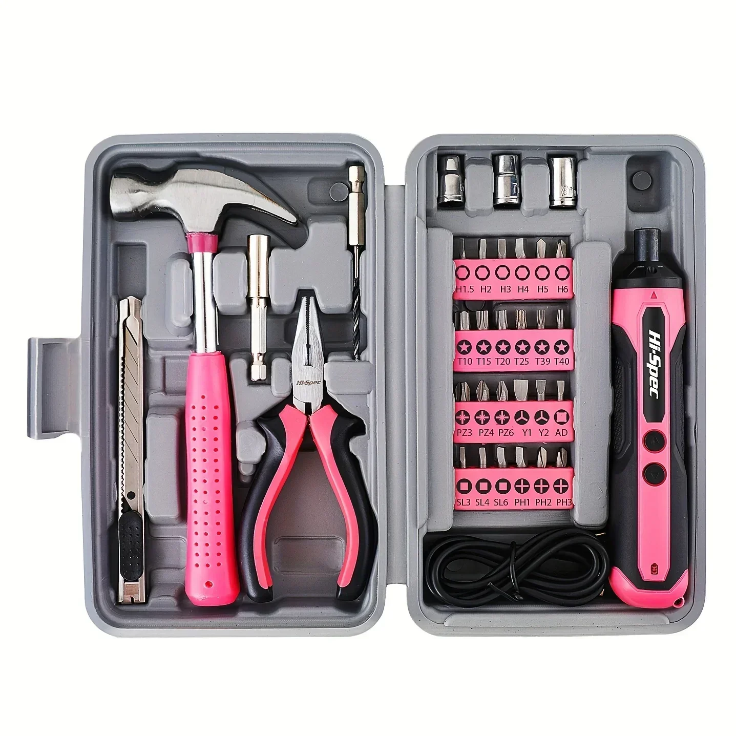 

Portable Pink Drill，Set for Women，33 Pcs tool kits with storage box - USB charging - DIY Gift，Christmas Present for women