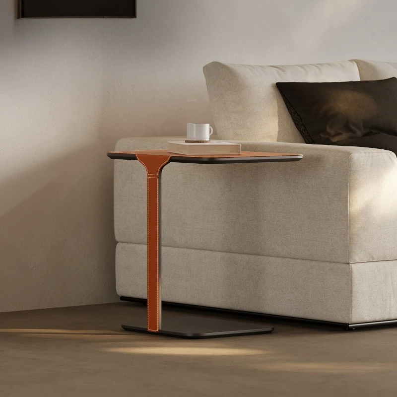 Light luxury special-shaped sofa side a few saddle leather small apartment minimalist square