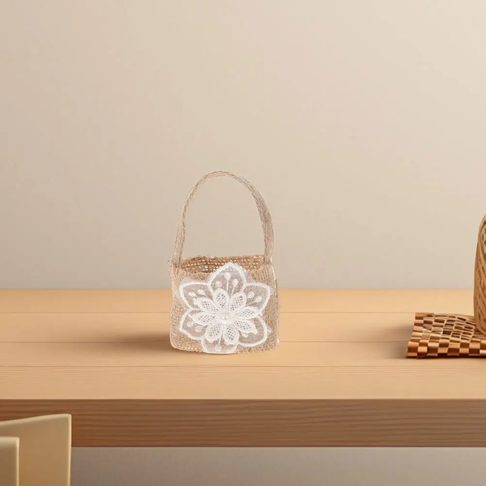 

6Pcs Mini Candy Bag Flower Basket Burlap Rustic Wedding Favor Pouch Party Decor Accessory Handheld Gift Carrier