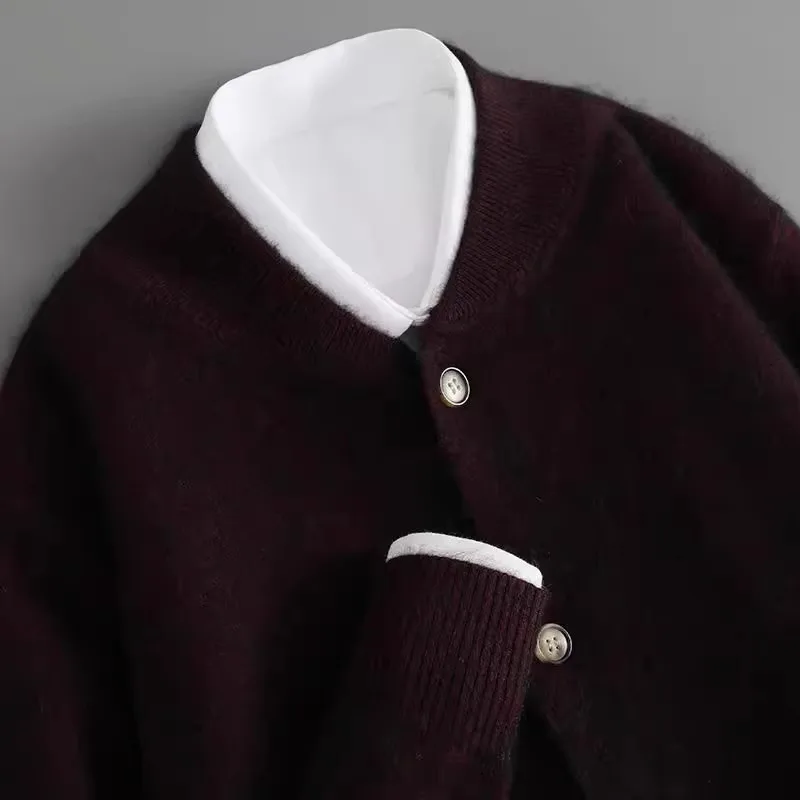 Cardigan in visone puro da uomo autunno inverno addensato maglione caldo allentato capispalla camicia lavorata a maglia base da lavoro casual da uomo