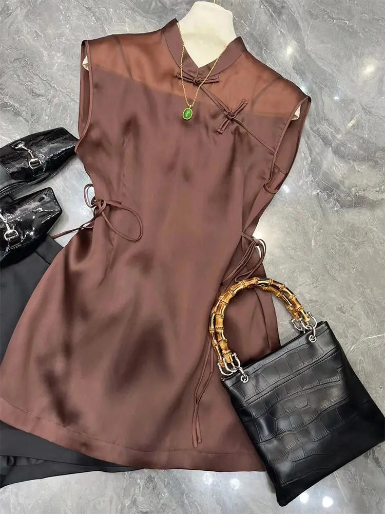 New Chinese style retro sleeveless lace up style high-end shirt for ladies with cool summer style, unique and unique top