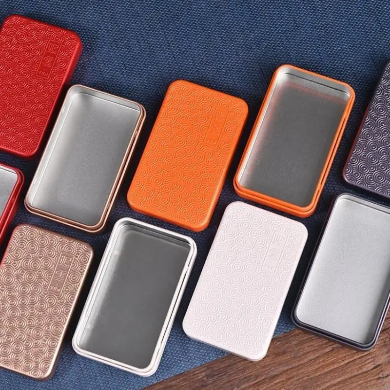 Lightweight Wavy Pattern Metal Tea Storage Box Rectangular Small Portable Tea Organizer for Camping Hiking Outdoor Use