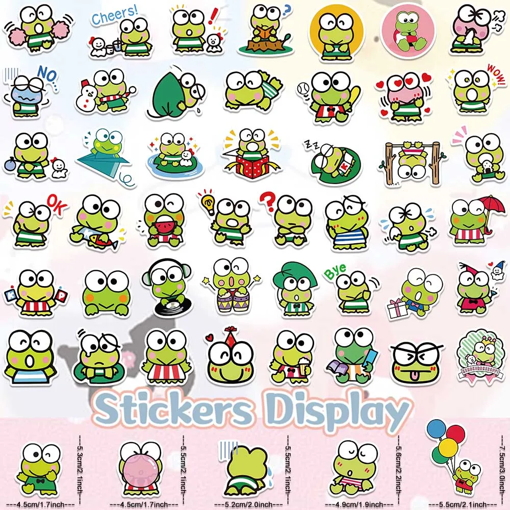 50/100pcs Sanrio Keroppi Cute Green Frog Stickers Vinyl DIY Car Laptop Luggage Skateboard Graffiti Decals Fun for Children Gift