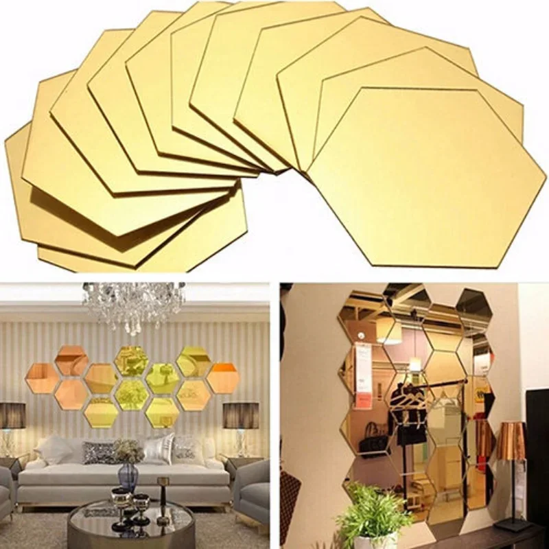 24/6 pçs espelho 3d adesivo de parede hexágono acrílico auto adesivo espelho adesivos arte decalques de parede telhas mosaico diy casa decoração do