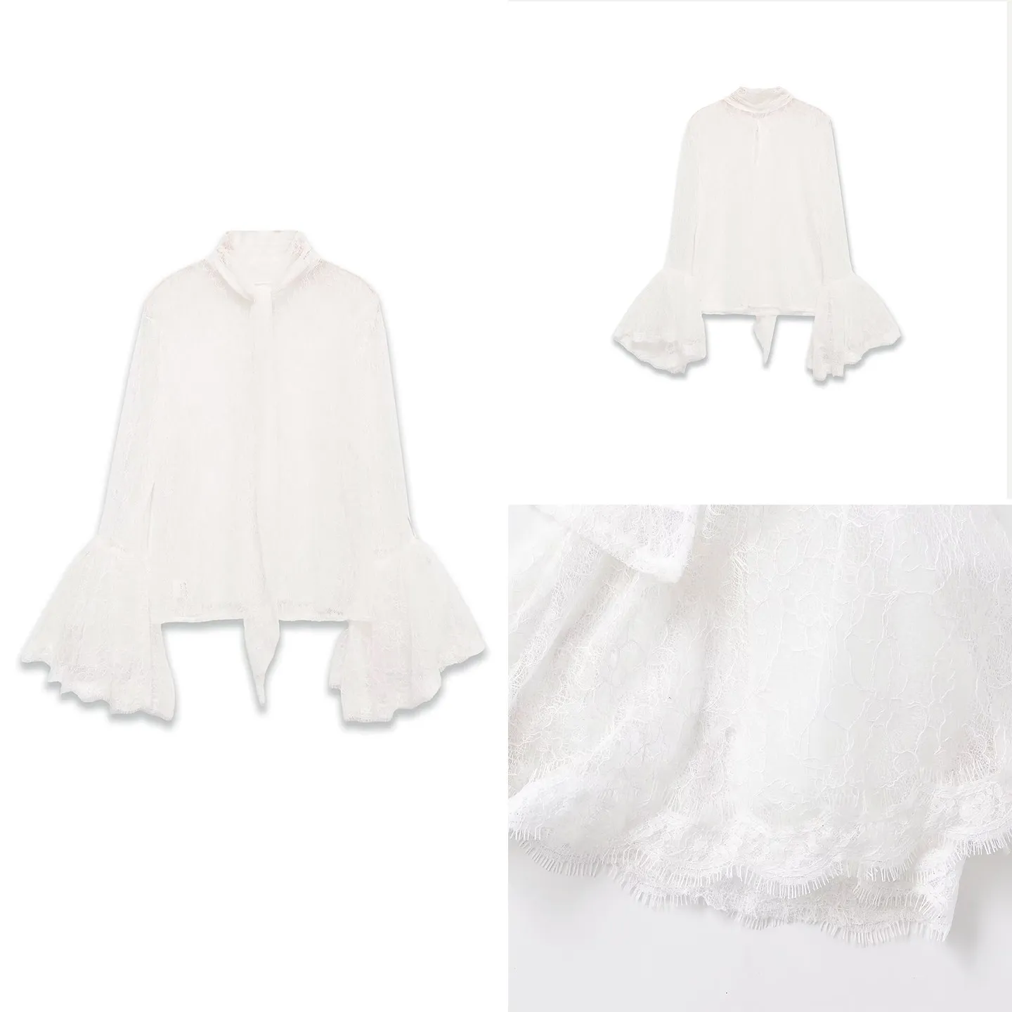 Ruffle Sve Lace Patchwork Top feminino irt Europeu Sle Long Sve Winter 2025 Z Marca Girl's Faion Ladies' Clo...