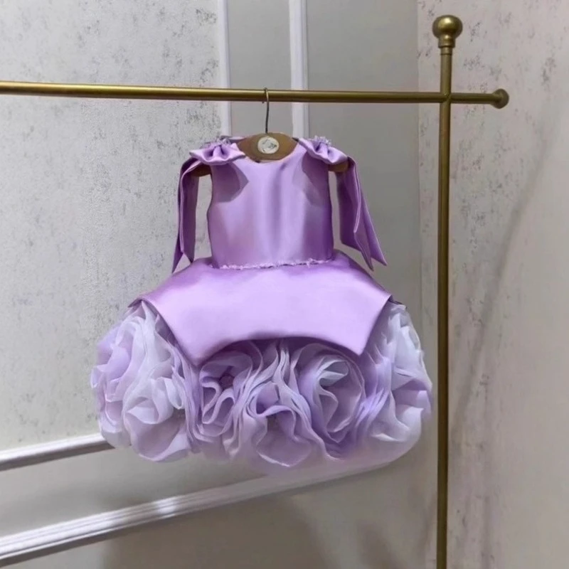 

Girls Patchwork Short Pageant Host Dress Bow Birthday Princess Gown Children Party Elegant Performance Outfit Formal Clothes