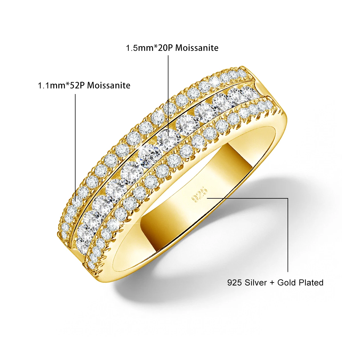 Schlichte Elegante Braut-Eheringe Eternity 925 Silber Voll-Moissanit-Ring für Frauen Männer Paare Verlobungsschmuck – Detail 1