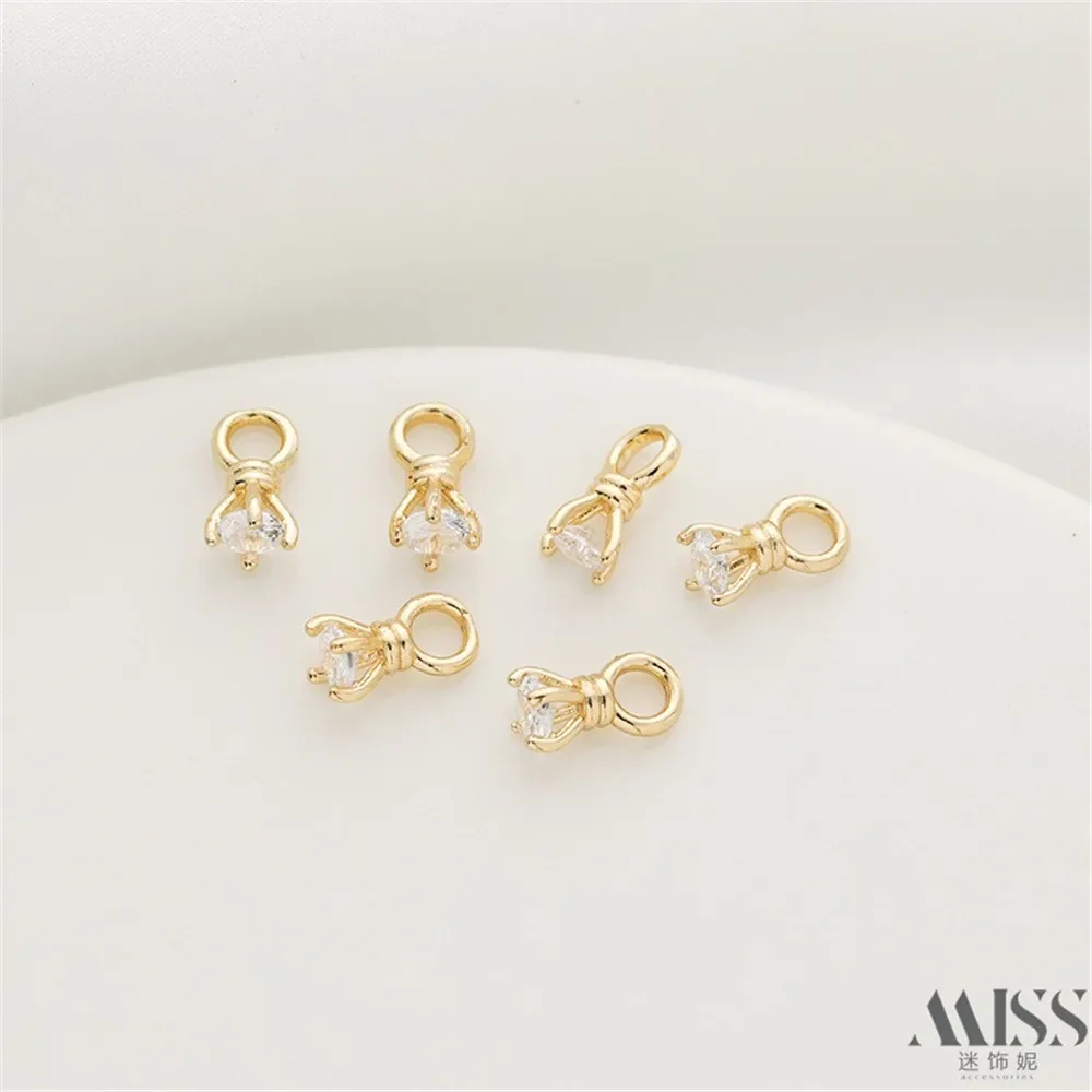 14K Gold Color Zircon Diamond Pendant Four-Pronged Handmade DIY Bracelet Necklace Jewelry Accessory