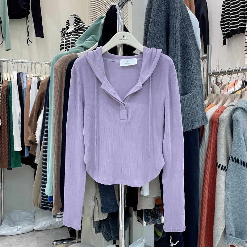 

Slimming Effect Women's Hoodie Sweatshirt with Tag Removed Open Slit Fleece-lined Korean Style Loose Fit Long Sleeve T-shirt