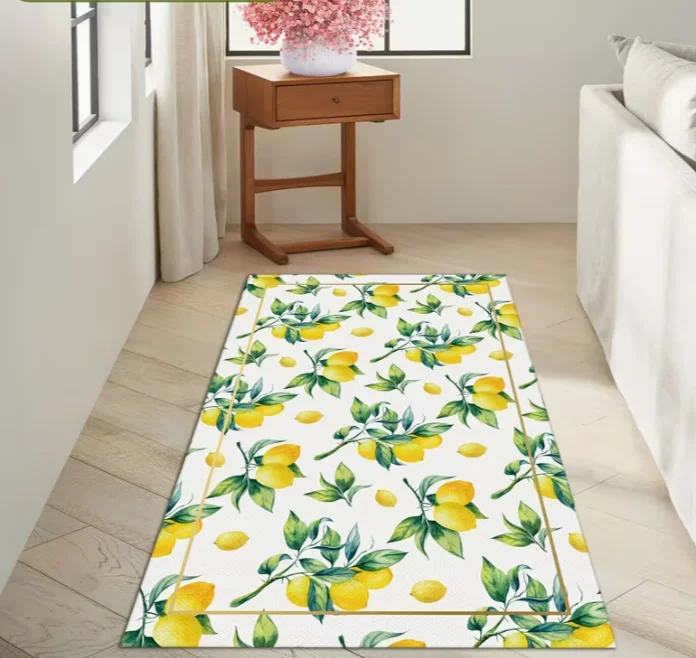 Natural Fresh Lemon Plant Pattern Festive Home Decor Carpet, Living Room, Hallway, Door Mat, Bedroom, Kitchen Rugs