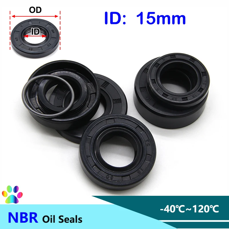 2/5pcs Black NBR Oil Seals ID15mm TC-15*22/24/25/26/28/30/32/35/40/42*5/7/8/10mm Nitrile Rubber Shaft Double Lip Seal Gaskets