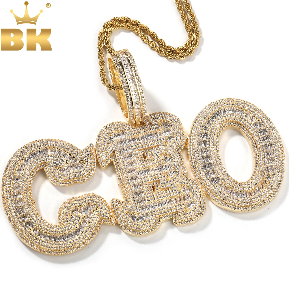 

TBTK Custom Baguettcz Initial Letters Name Pendant Necklace Micro Paved Out 5A Cubic Zirconia Personalized Chain Hiphop Jewelry