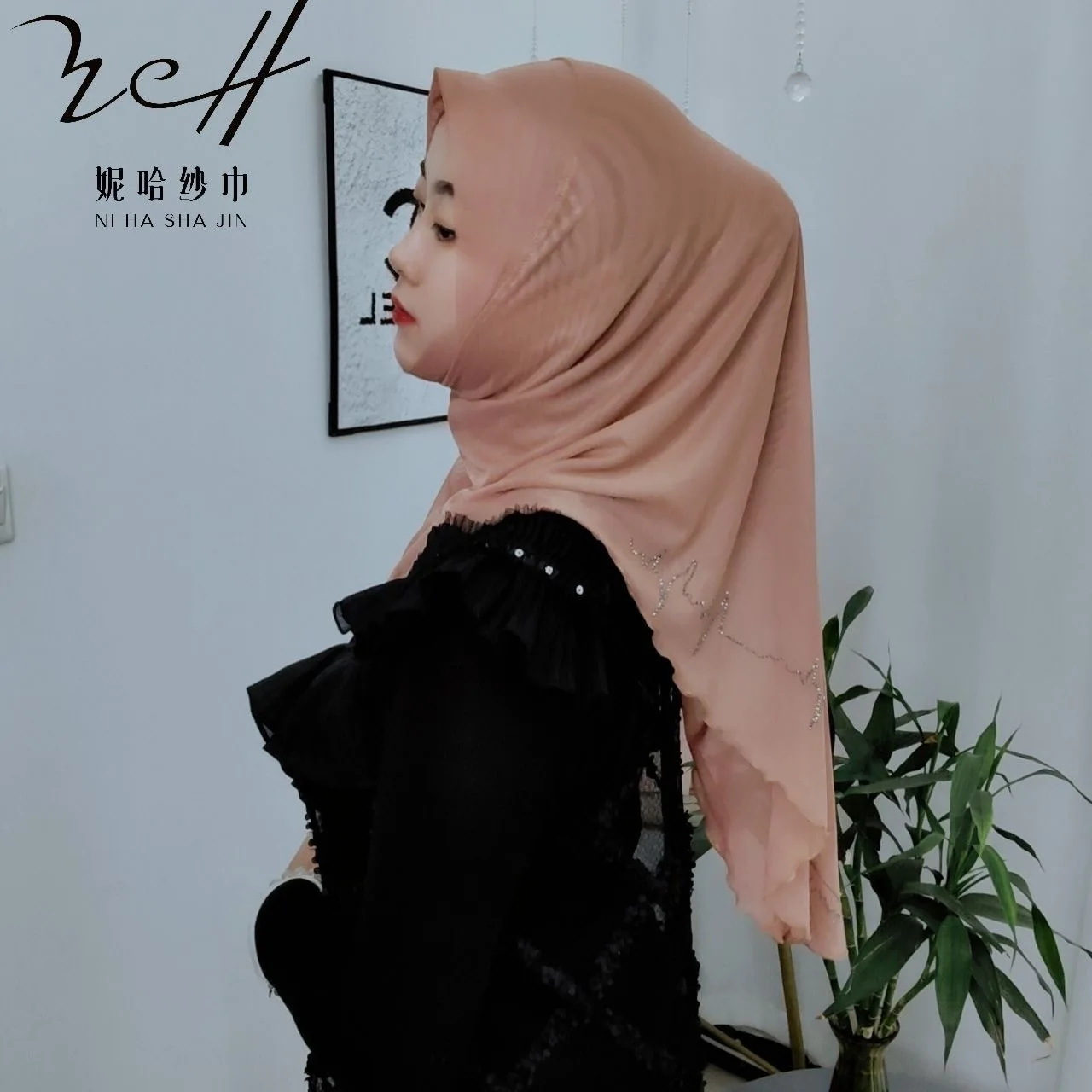 

Мягкие воздушные мгновенные хиджабы-шарфы с блестящими стразами для женщин, мусульманские головные платки из мягкой ткани