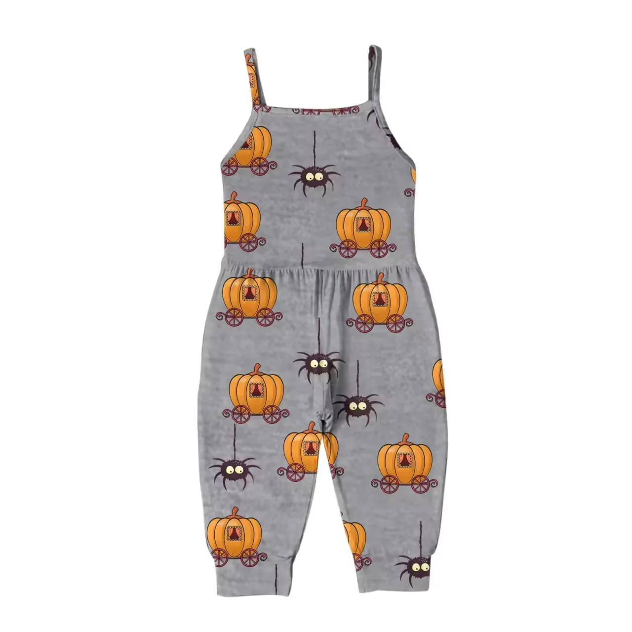 

Halloween Girl Dress Jumpsuit Pumpkin Print Girl Dress Halter jumpsuit Milk silk fabric jumpsuit